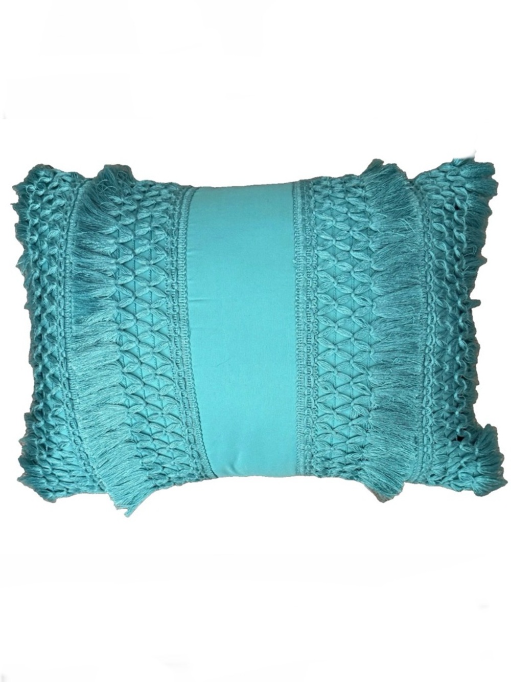 Unique Boho Fringe Turquoise Blue 10x15 Decor Pillow Bohemian Braided